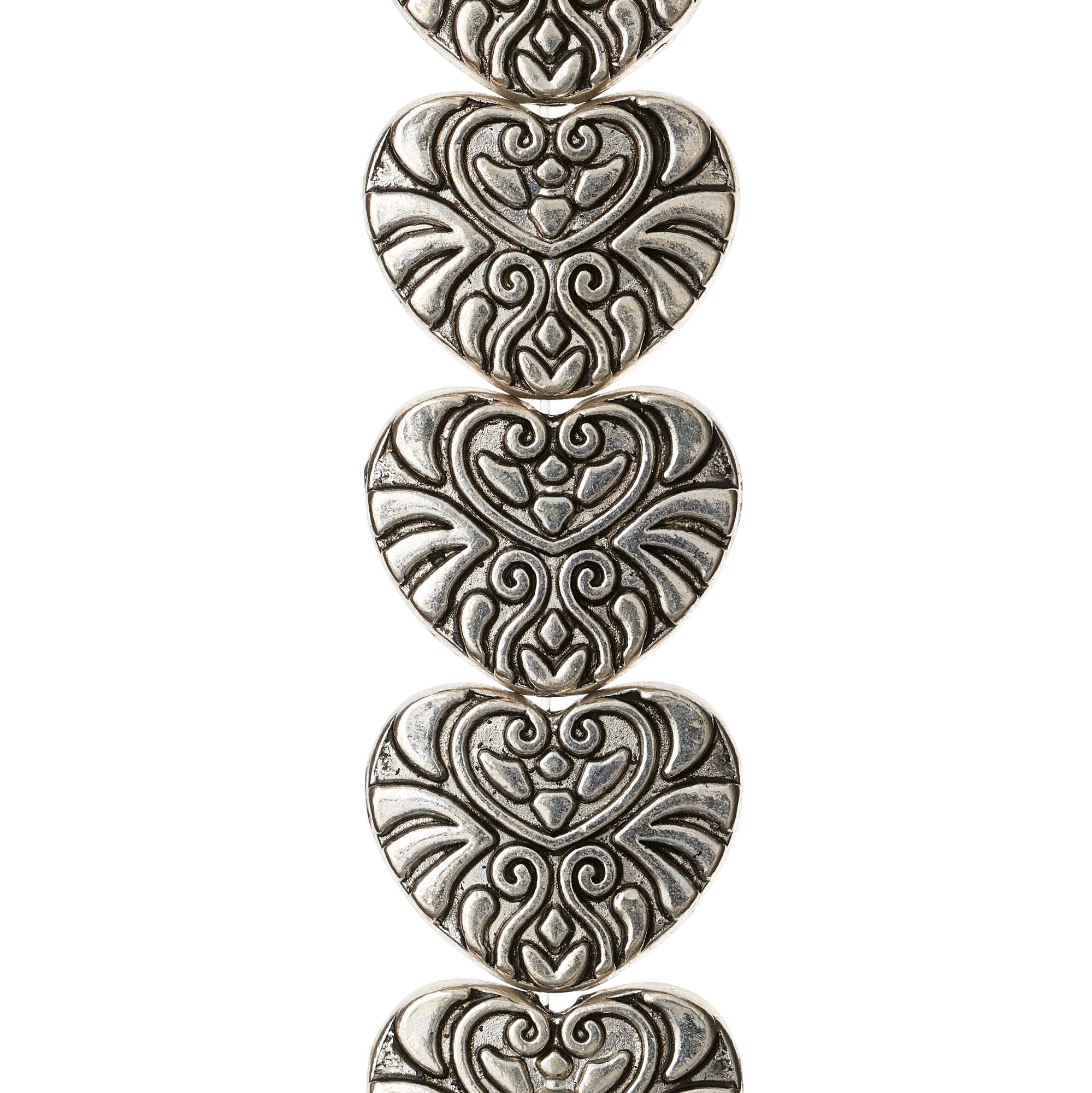 Silver-Plated Metal Heart Beads, 18mm by Bead Landing™